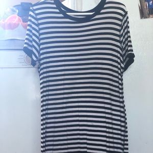 A black and white striped tee shirt dress